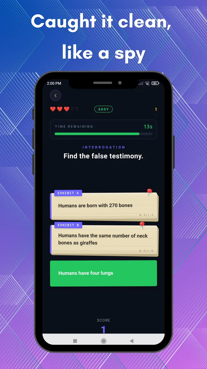 Caught it clean: a correct answer revealed in green